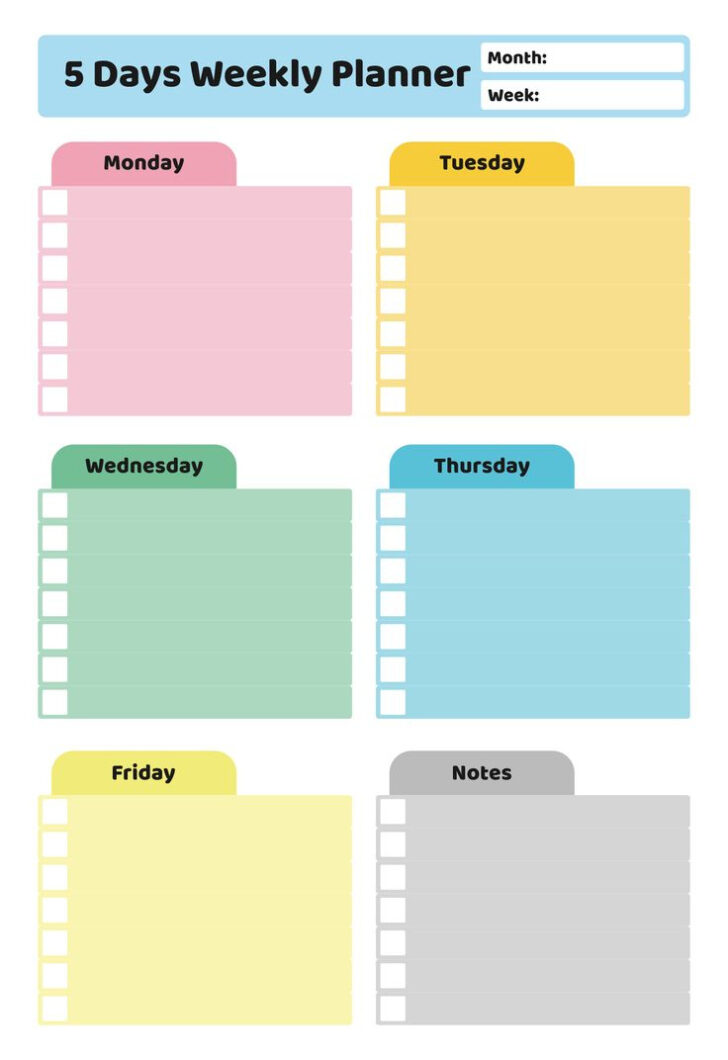 5 Day a Week Calendar Printable Free