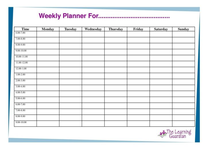 7 Day Printable Weekly Calendar Template