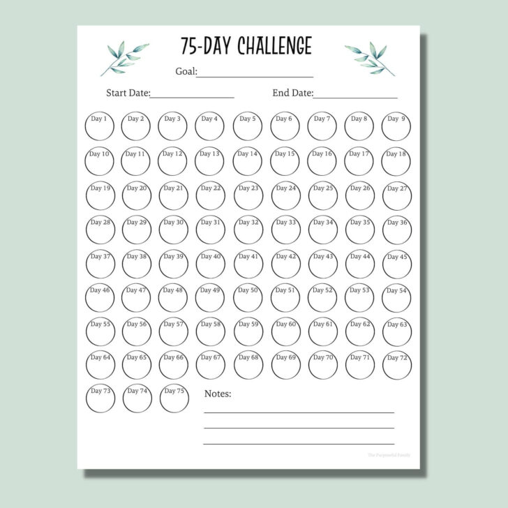 75 Day Calendar Printable