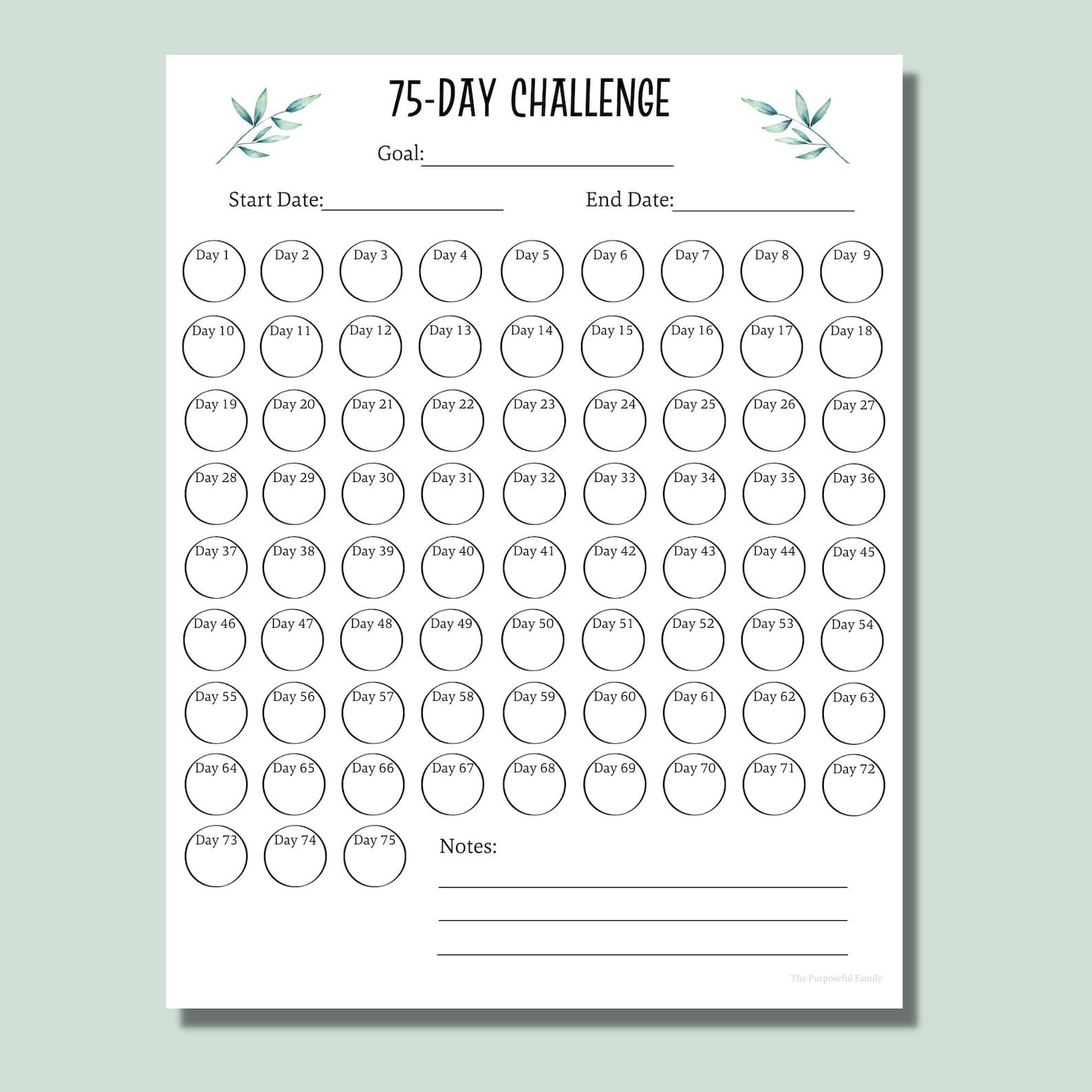 75-Day Challenge Tracker Printable Habit Tracker Goal Tracker in 75 Day Calendar Printable