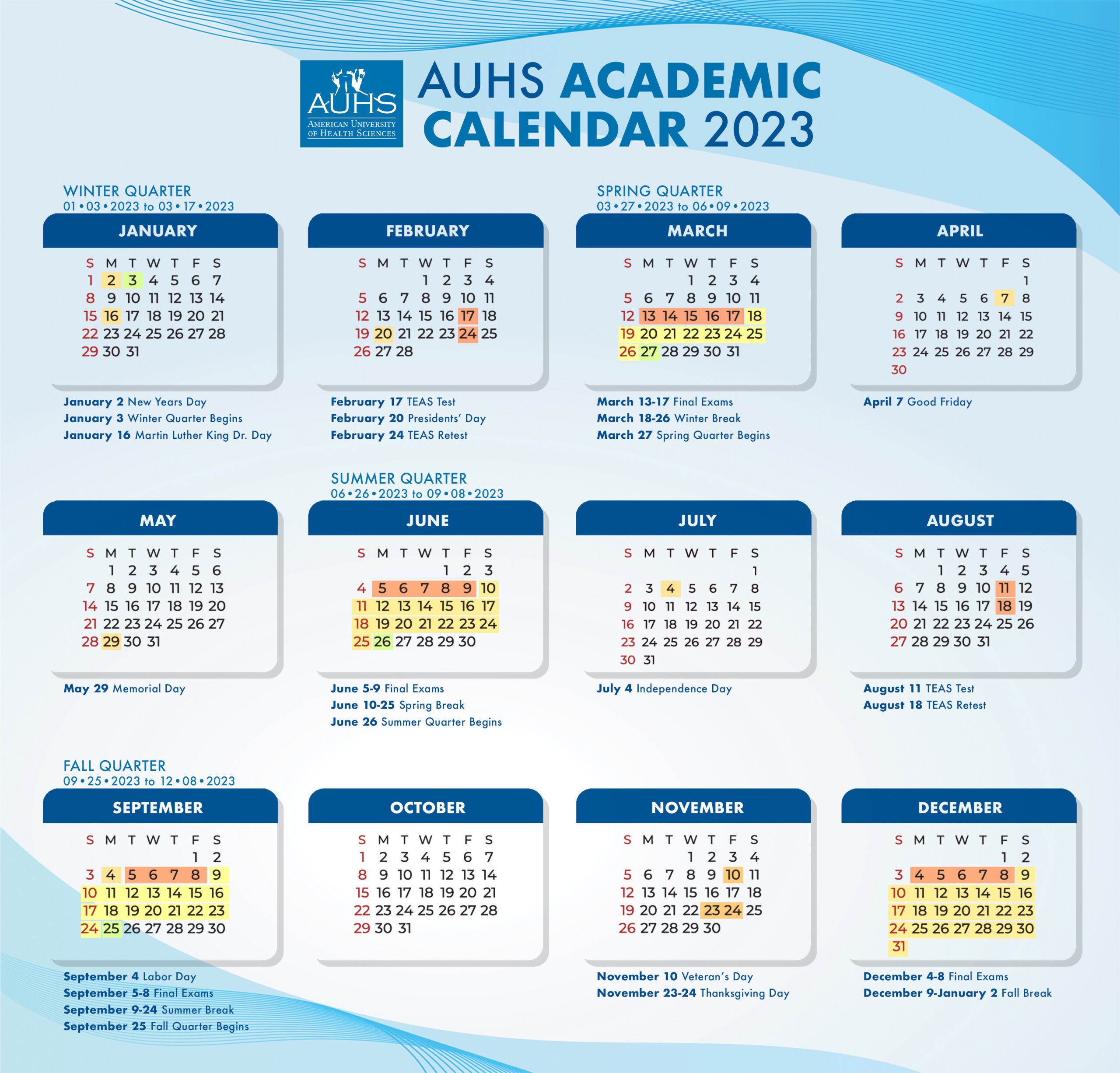 Academic Calendar – American University Of Health Sciences throughout Mizzou Spring 2026 Calendar Printable