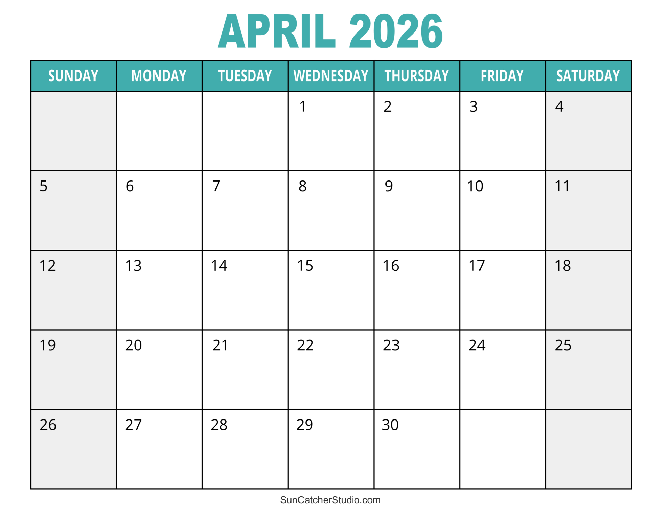 April 2026 Calendar (Free Printable) – Diy Projects, Patterns within Free Printable Monthly Calendar 2026