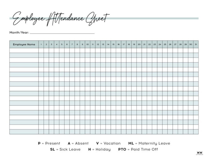 2025 Employee Attendance Calendar Printable Free