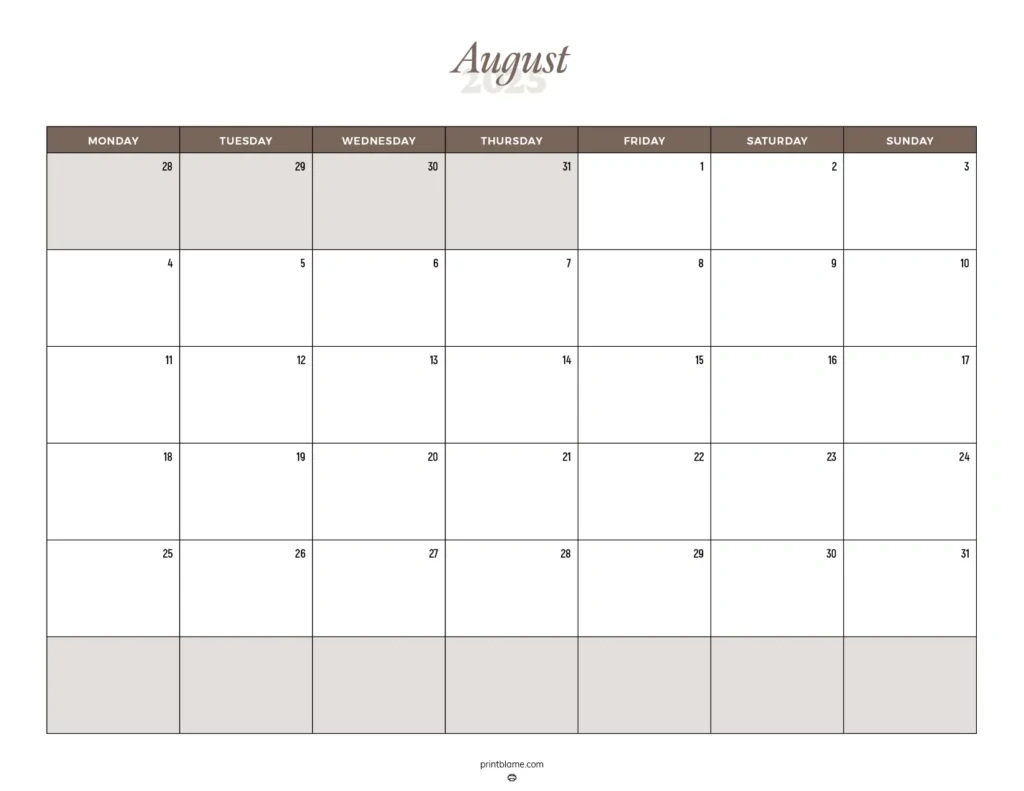 August 2025 Calendars - Free Printable Pdf Calendars with Calendar 2025 Large Squares Printable