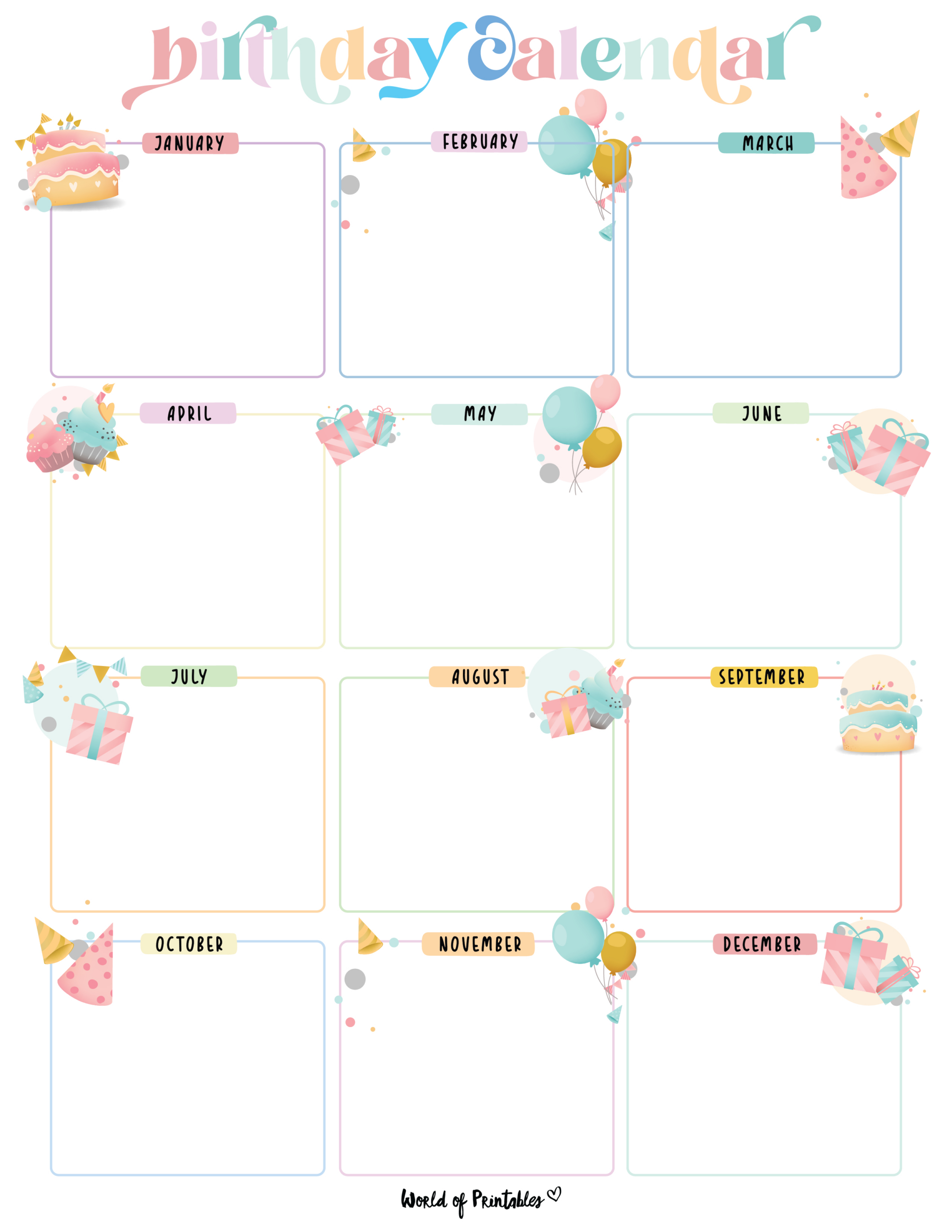 Birthday Calendars - World Of Printables with regard to Birthday Calendar 2025 Template Downloadable Free Printable Birthday Chart