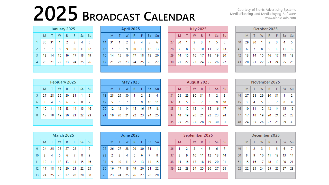 Broadcast Calendar 2025 – Free Downloads – Customizable intended for Broadcast Calendar 2025 Printable