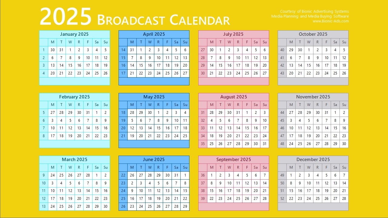 Broadcast Calendar 2025 – Free Downloads – Customizable with Broadcast Calendar 2025 Printable