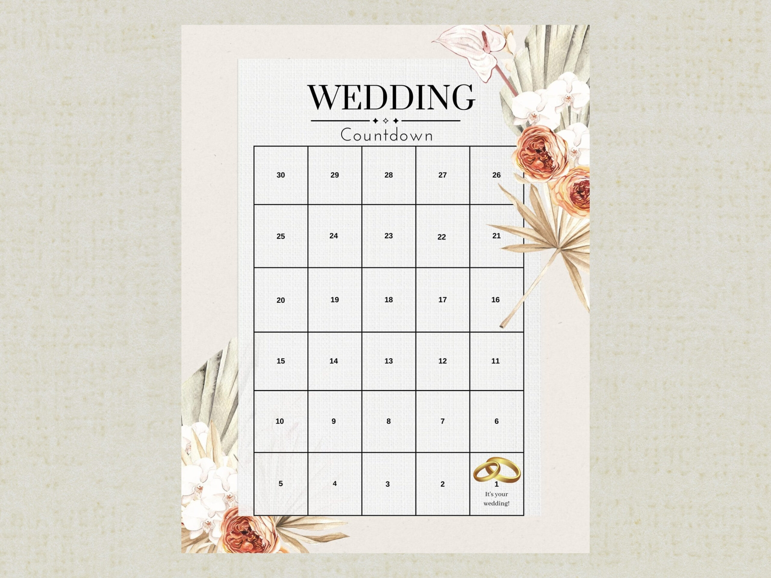 Buy Wedding Countdown Calendar Instant Download Printable Pdf pertaining to Wedding Countdown Calendar 2025 Printable