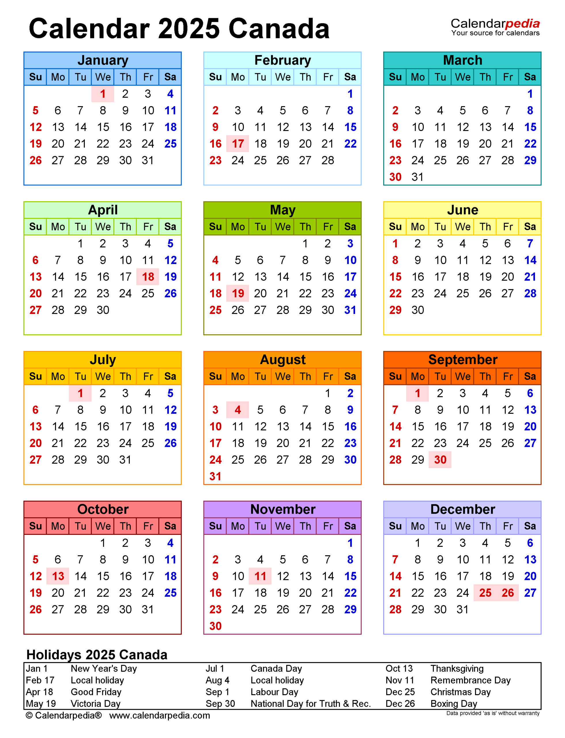 Canada Calendar 2025 - Free Printable Pdf Templates pertaining to 2025 Calendar Canada with Holidays Printable Free