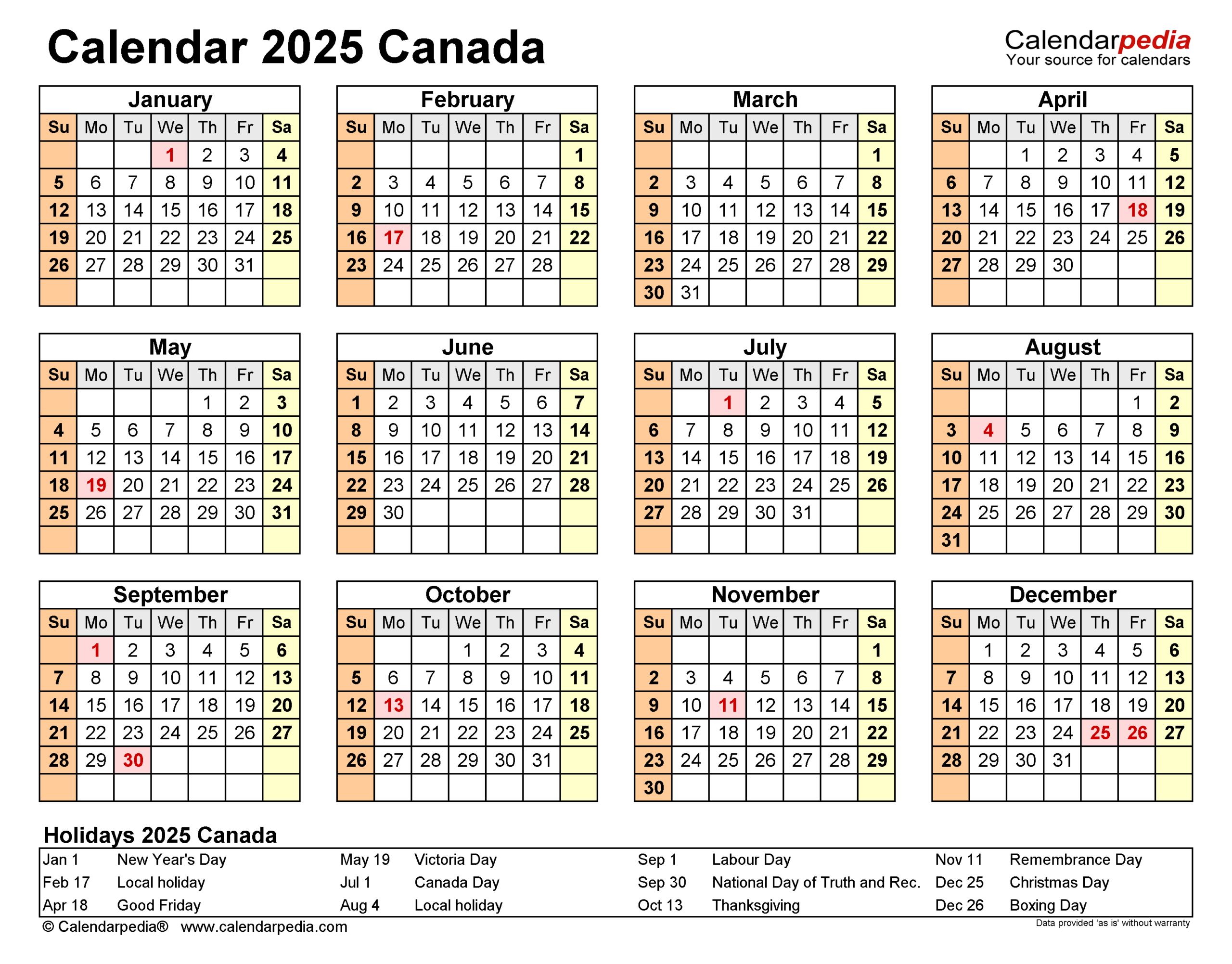 Canada Calendar 2025 - Free Printable Pdf Templates regarding Printable Monthly Calendar 2025 With Canadian Holidays