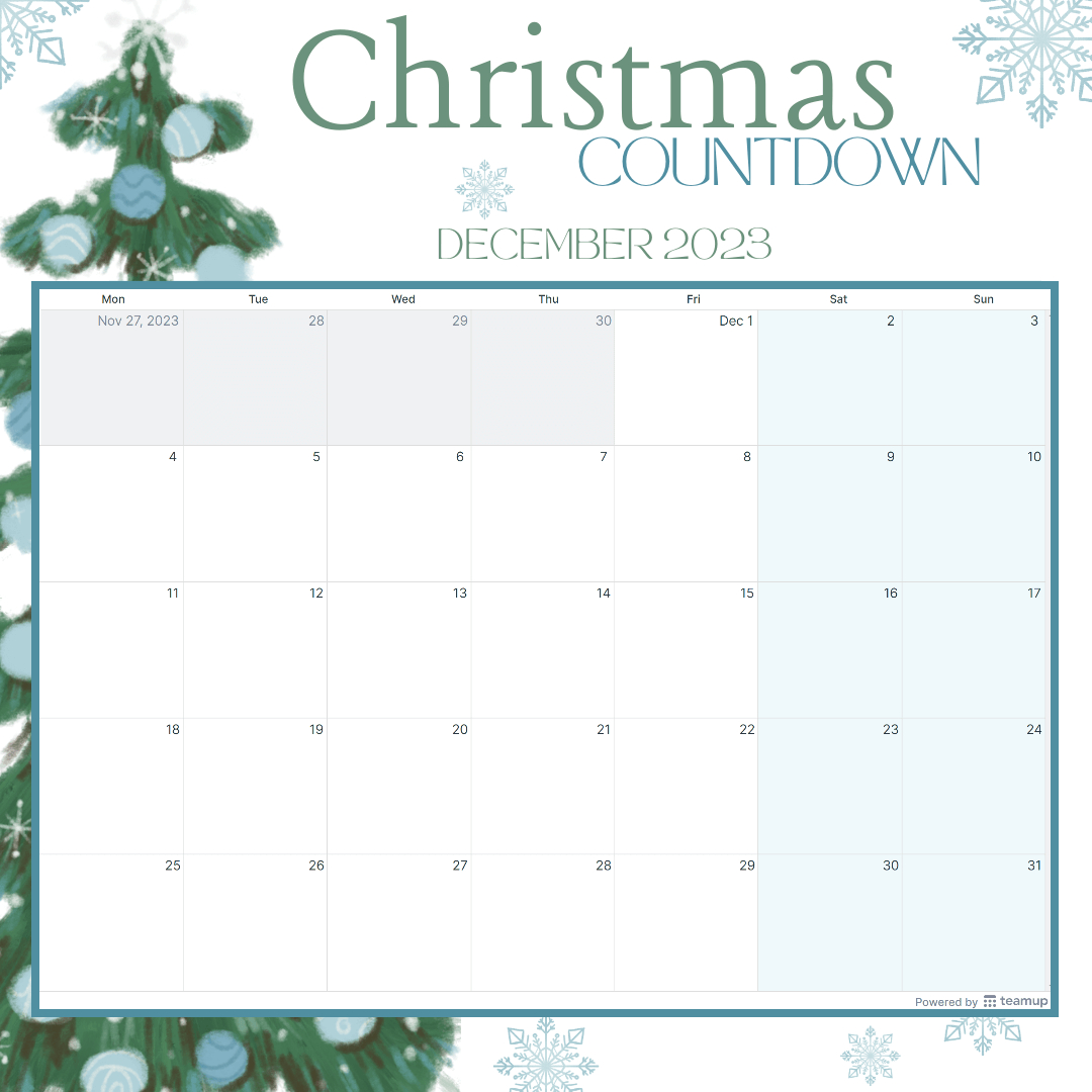 Christmas Countdown Calendar Templates - Teamup for Printable Countdown Christmas Calendar 2025