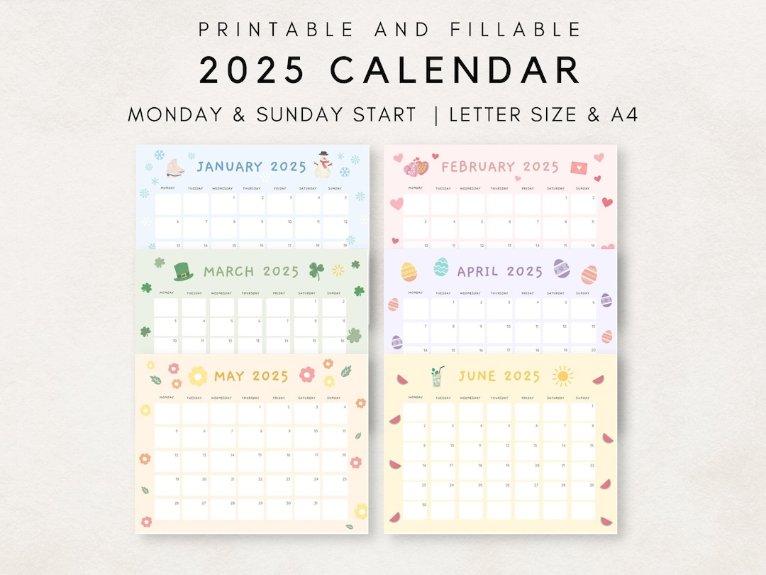 Cute 2025 Calendar Printable, Monthly Calendar 2025, 2025 Planner pertaining to 2025 Monthly Calendar Printable Cute