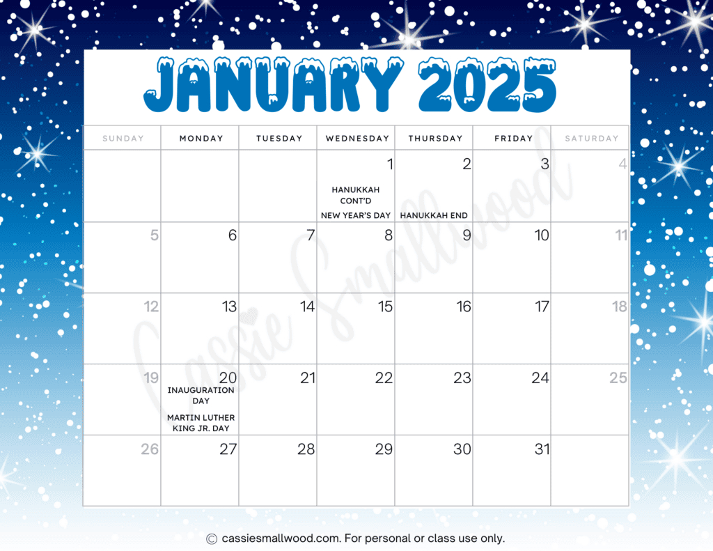 Cute 2025 Free Printable Monthly Calendars - Cassie Smallwood in 2025 Printable Calendar with Holidays by Month