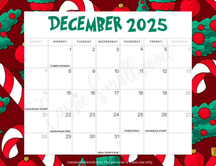 Free Christmas Printable Calendar 2025