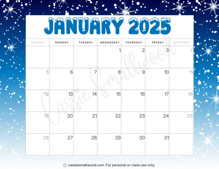 Free Printable Cute Blank Calendar 2025