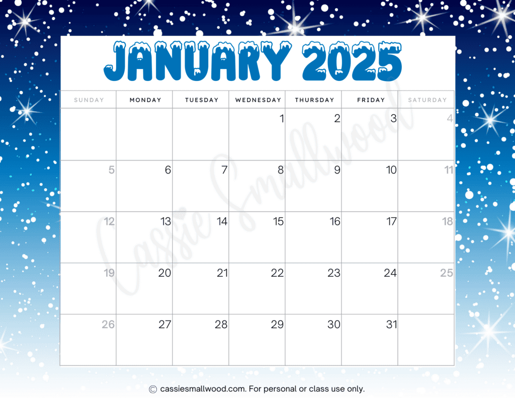 Cute 2025 Free Printable Monthly Calendars - Cassie Smallwood within Free Printable Cute Blank Calendar 2025