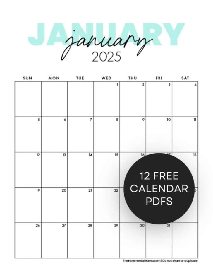 Cute Monthly Calendar 2025 Printable