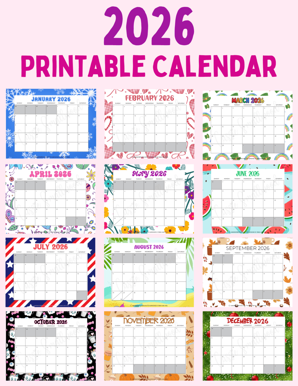 Cute Free Printable 2026 Monthly Calendar - Cassie Smallwood with regard to Free Printable Monthly Calendar 2026