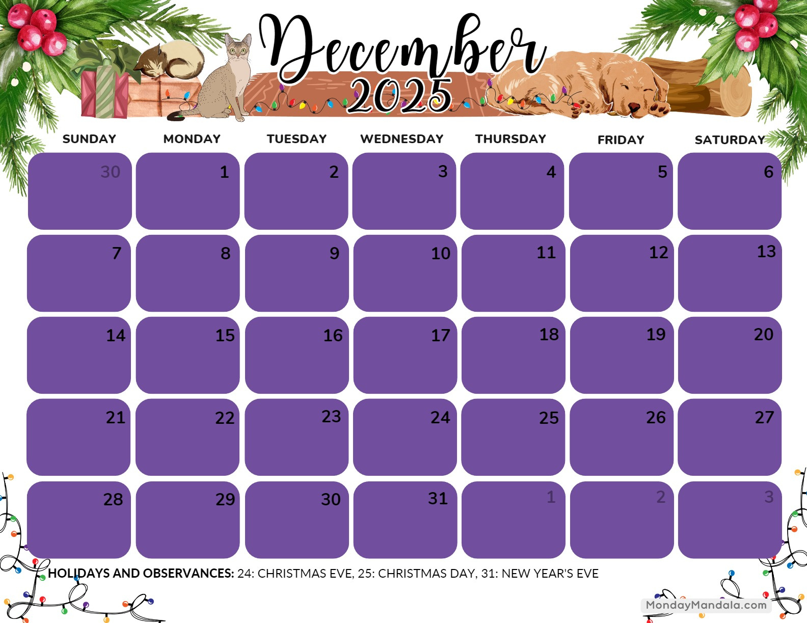 December 2025 Calendar (52 Free Pdf Printables) inside Countdown to Christmas Printable Calendar 2025