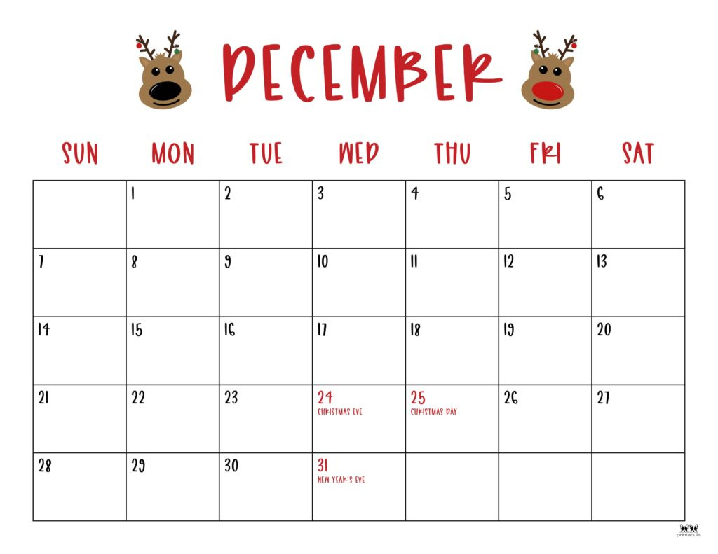 December 2025 Calendars - 107 Free Printables | Printabulls regarding Christmas Calendar 2025 Free Printable