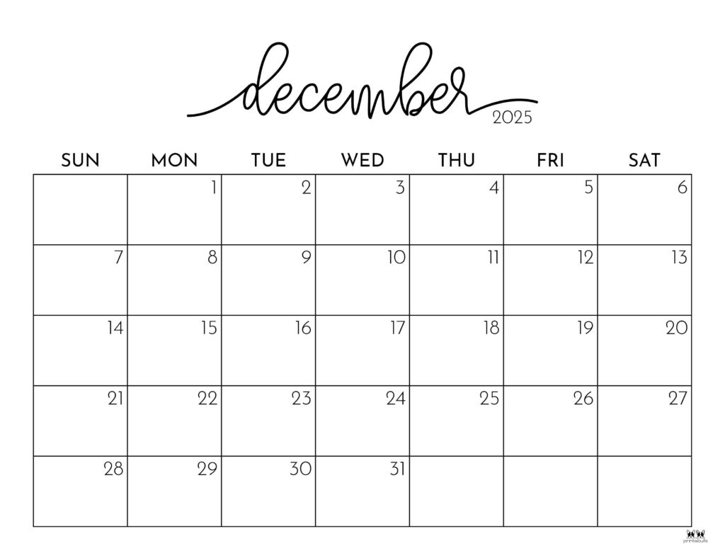 December 2025 Calendars - 107 Free Printables | Printabulls regarding Countdown to Christmas Printable Calendar 2025