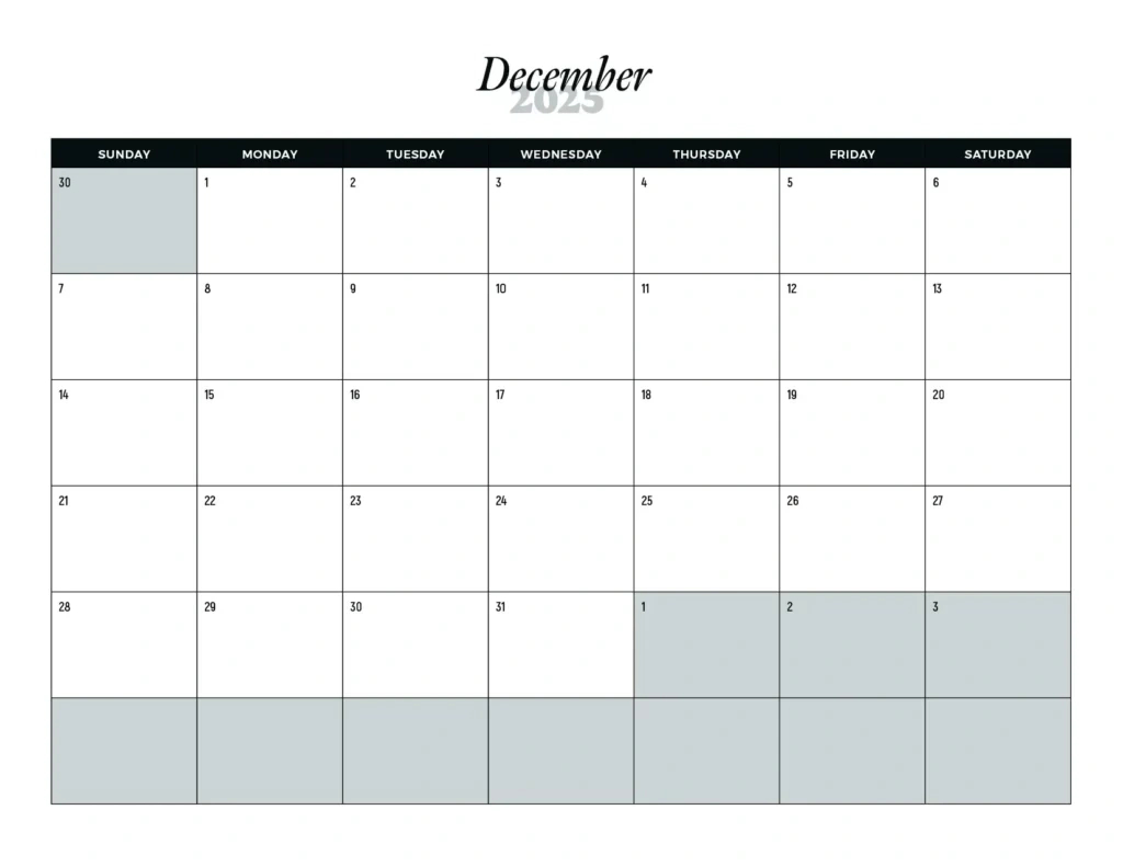 December 2025 Calendars - Free Pdf Download intended for Blank Advent Calendar 2025 Printable