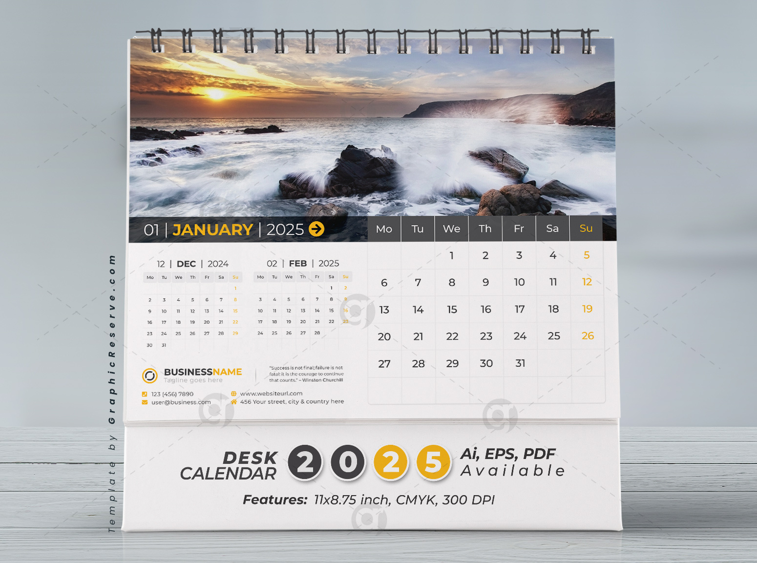 Desk Calendar 2025 Template Design Vol.07 (Adobe Illustrator) - Graphic Reserve for Desk Calendar 2025 Printable