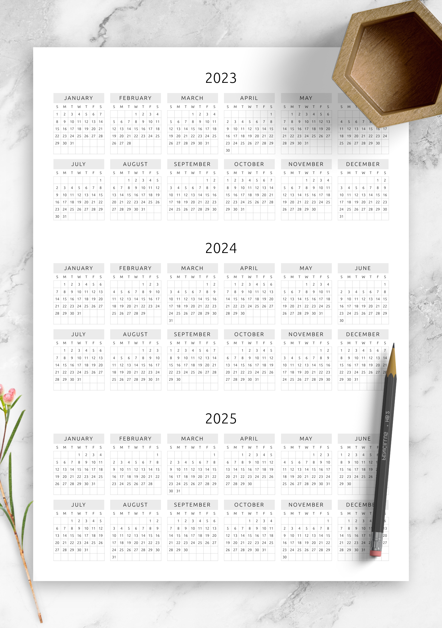 Download Printable 3-Year Calendar Template - Original Style Pdf in 3 Year Calendar Printable