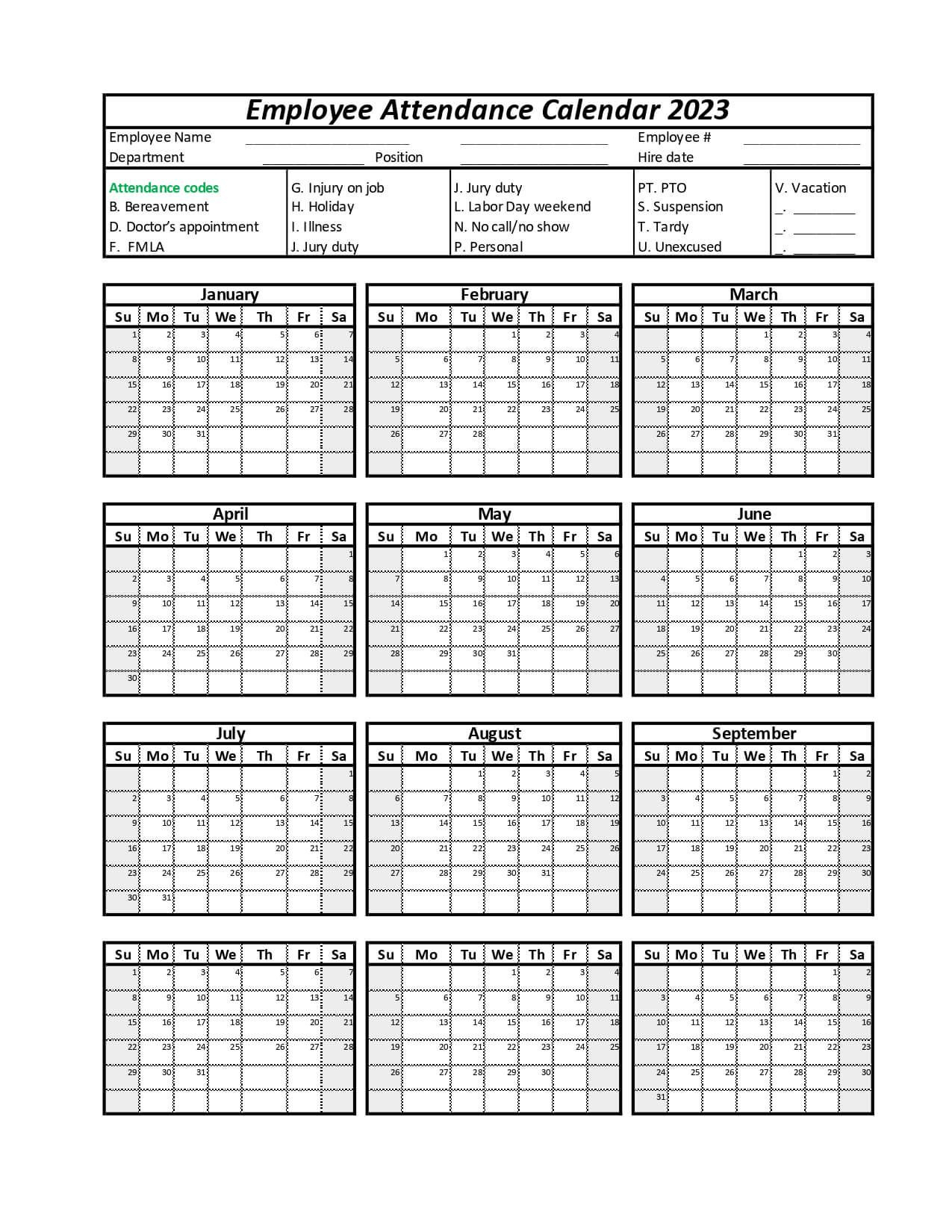 Employee Attendance Calendar | Leave Board with 2025 Employee Attendance Calendar Printable Free