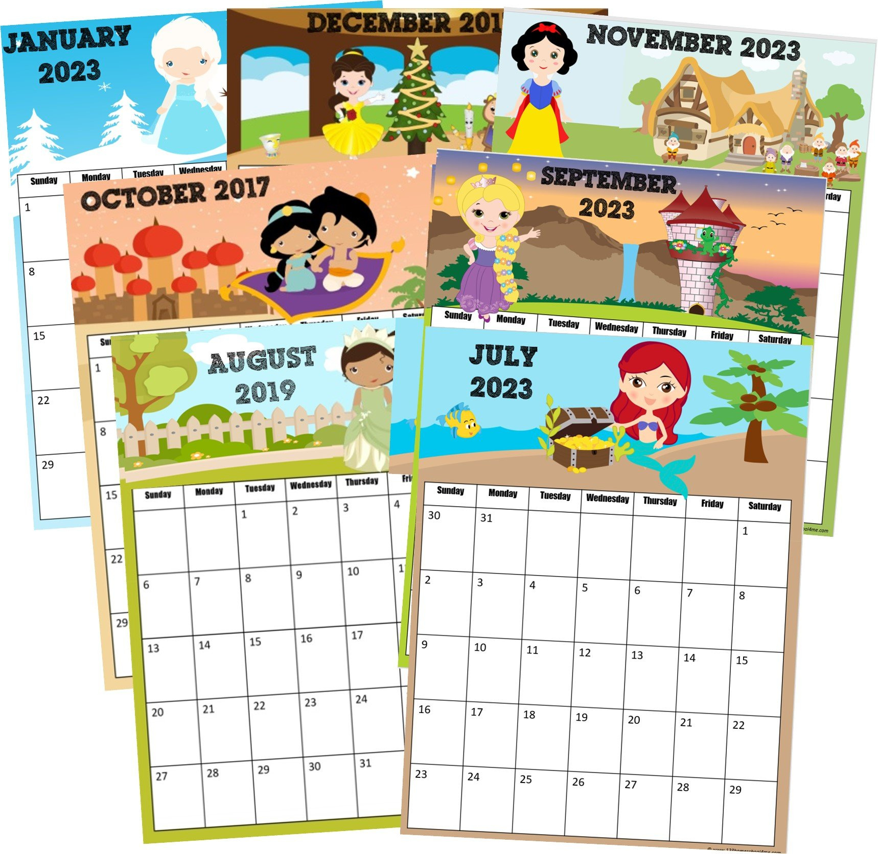 👑 Free Printable Disney Princess Calendar 2024 with Disney Printable Calendar 2025