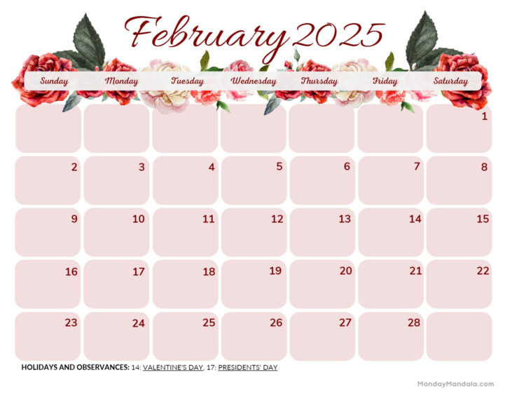 February 2025 Calendar with Holidays Printable