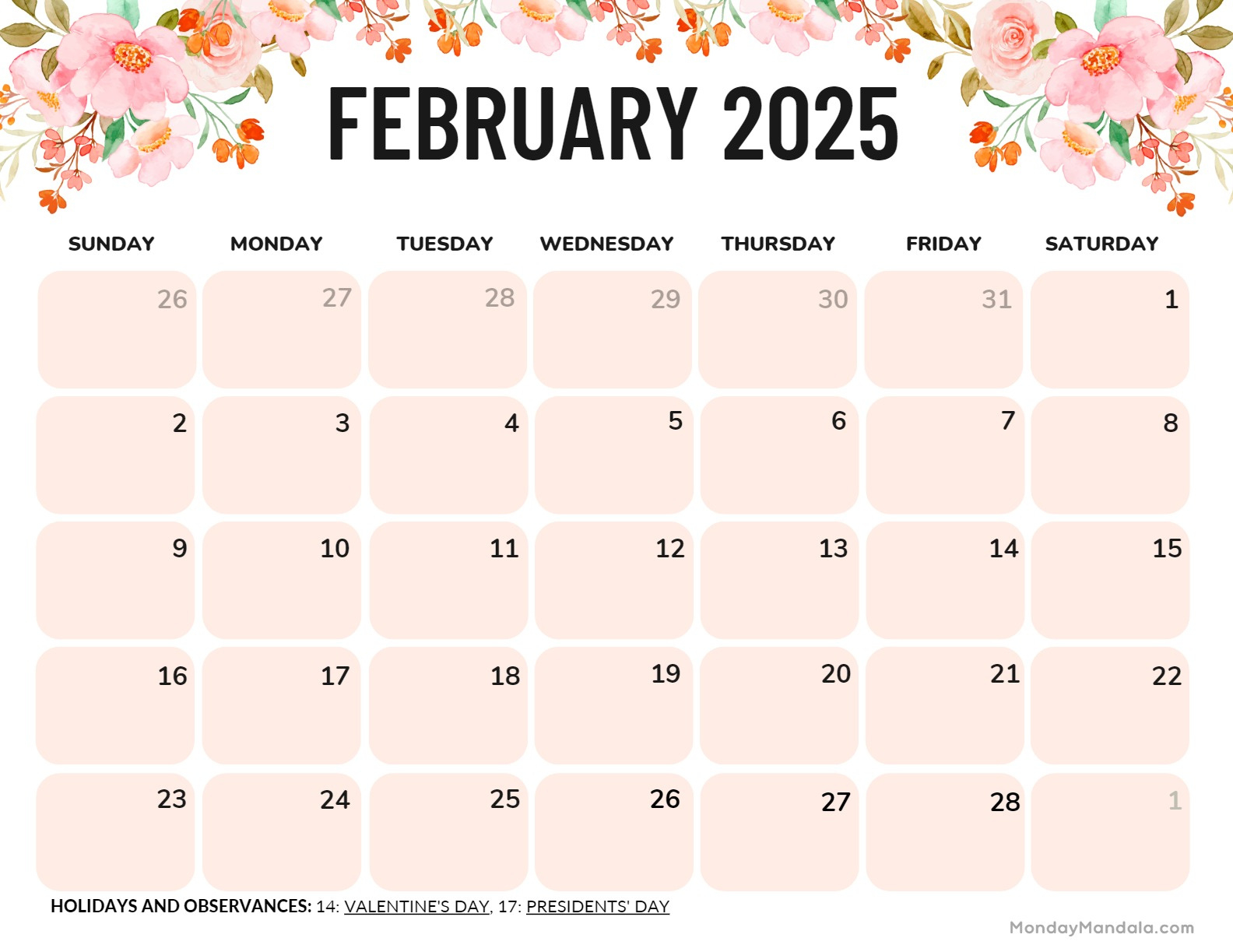 February 2025 Calendar (52 Free Pdf Printables) in Calendar February 2025 Printable