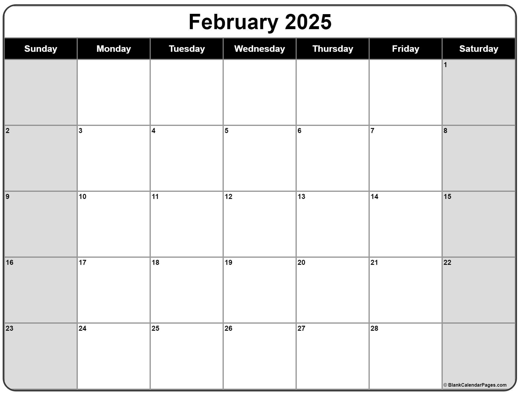 February 2025 Calendar | Free Printable Calendars within Blank Printable February Calendar 2025