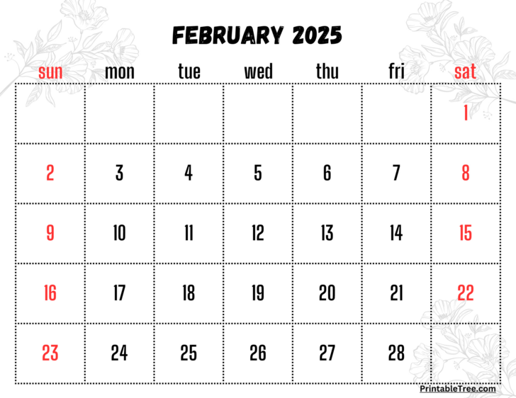 February Calendar Free Printable 2025