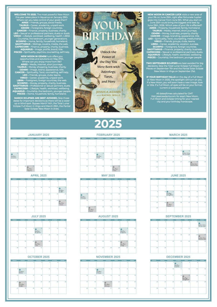 Free 2025 Astrology Moon Calendar • Jessica Adams: Psychic Astrologer for 2025 Full Moon Calendar Printable Free