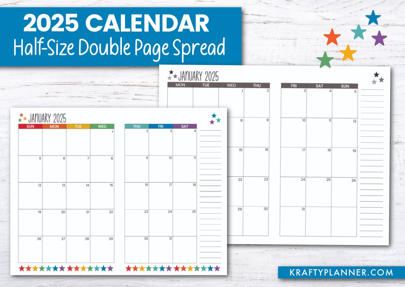 Free 2025 Calendar: Half-Size Landscape — Krafty Planner regarding Free Blank Calendar 2025 Printables