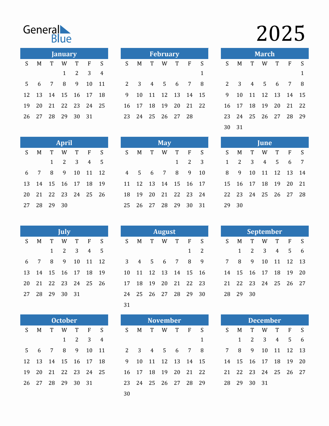 Free 2025 Calendars In Pdf, Word, Excel intended for Printable 2025 Annual Calendar