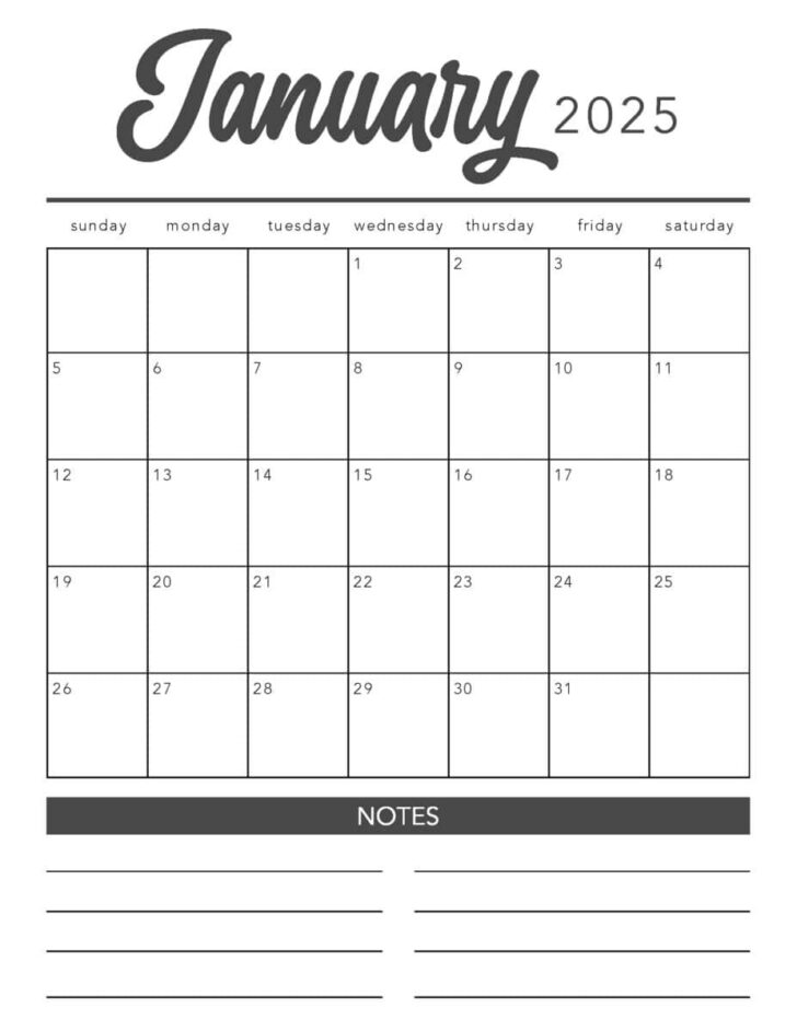 Printable Blank Monthly Calendar 2025 Template