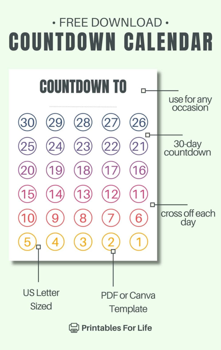 21 Day Countdown Calendar Printable