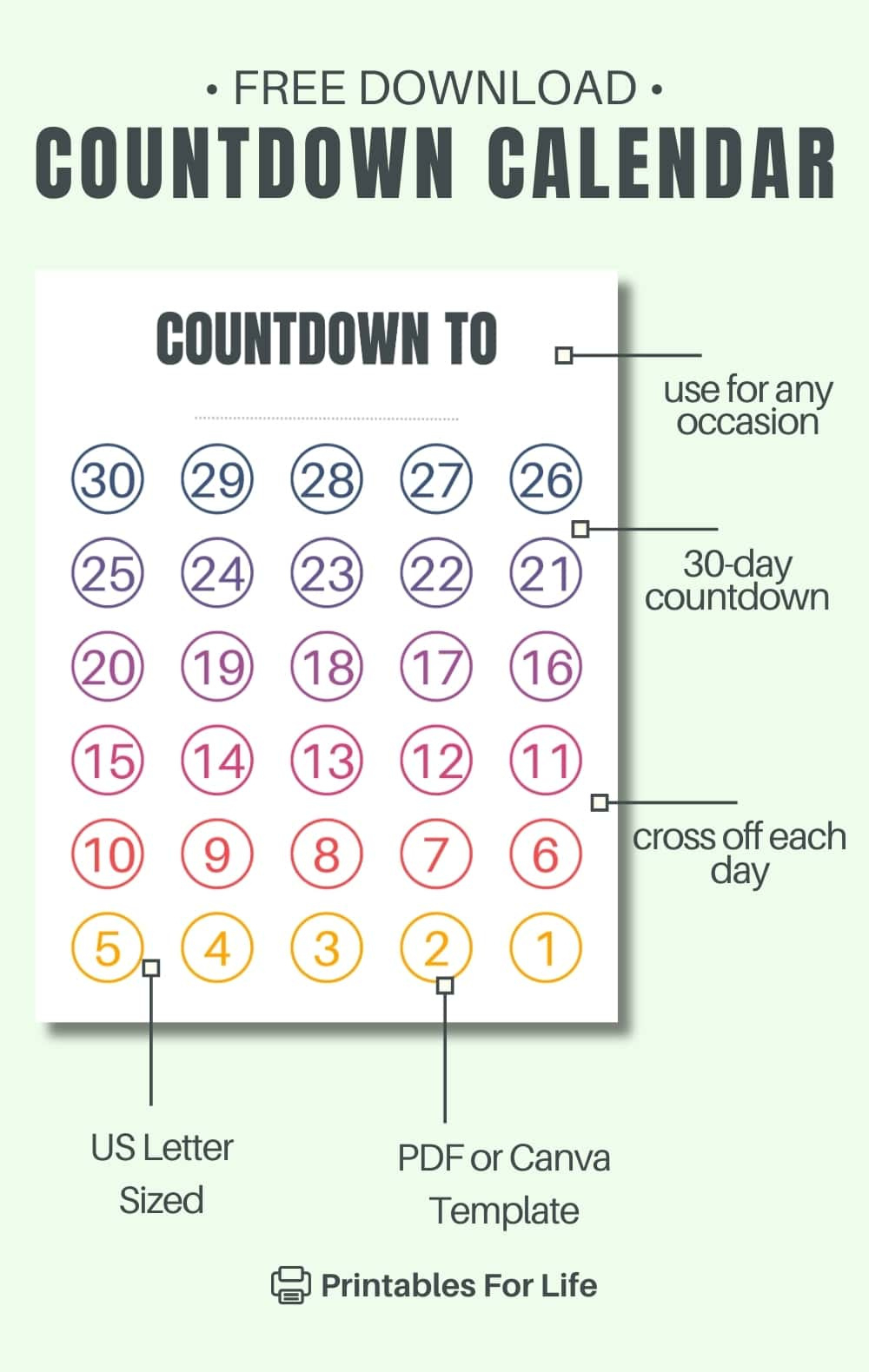 Free Blank Countdown Calendar Printable - Printables For Life throughout 21 Day Countdown Calendar Printable