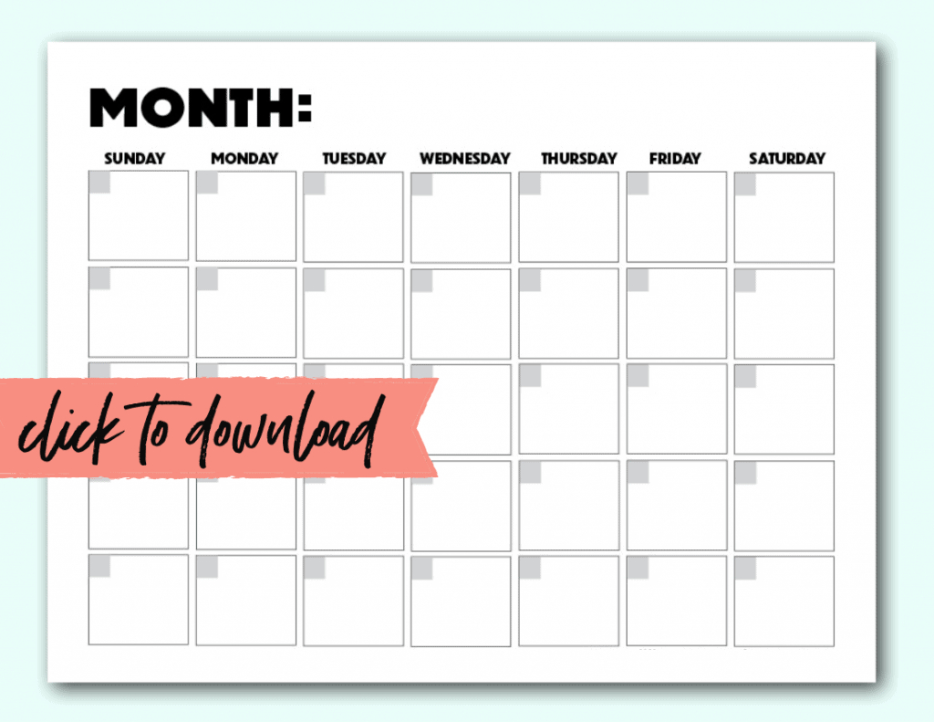 Free Blank Monthly Calendar Template Pdf - The Incremental Mama with regard to Blank 31 Day Calendar 2025 Printable