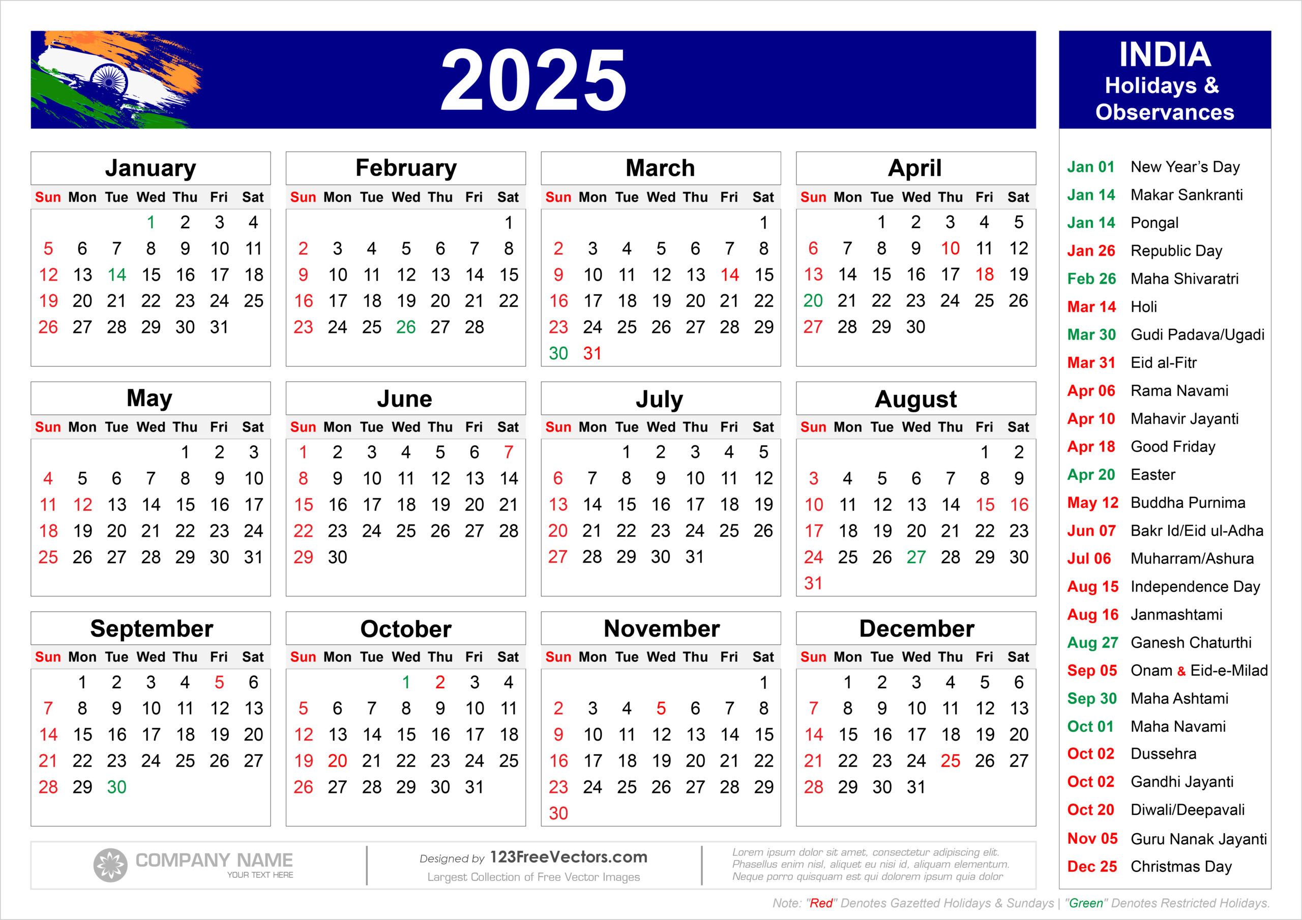 Free Calendar 2025 India pertaining to 2025 Printable Calendar With Holidays India