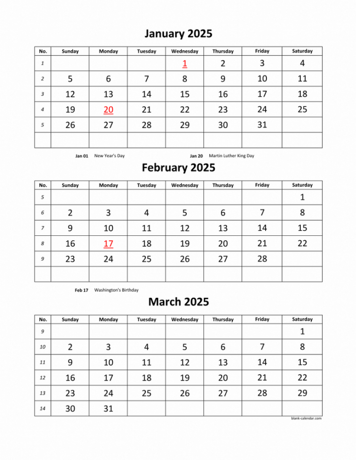 2025 3 Month Calendar Printable