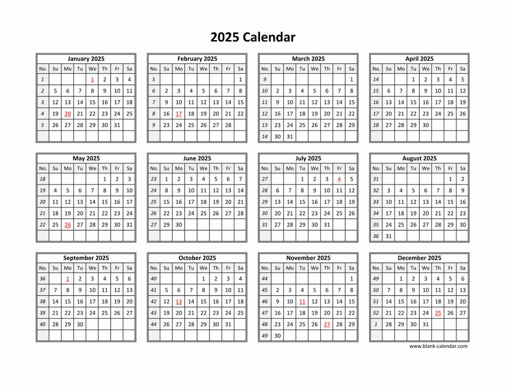 Free Download Printable Calendar 2025 In One Page, Clean Design. pertaining to 2025 Yearly Free Printable 2025 Calendar On One Page