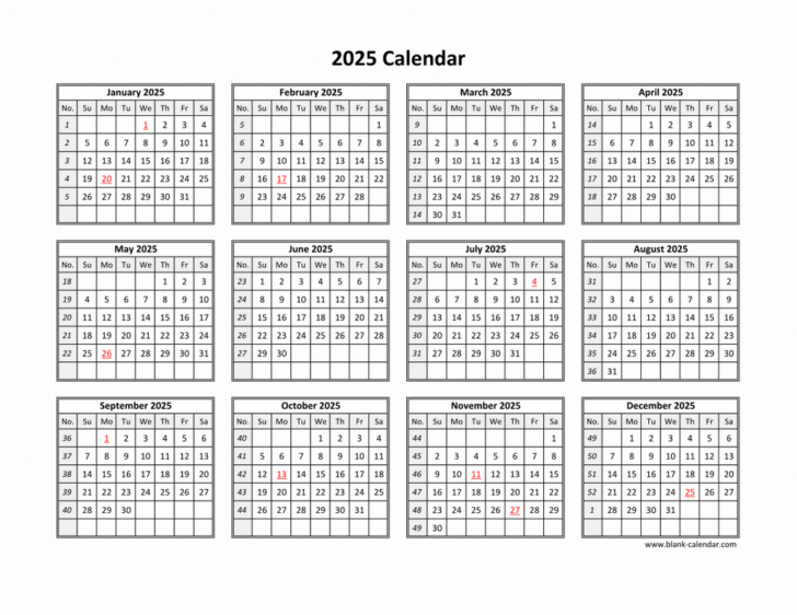 Blank Printable Calendar 2025 Pages