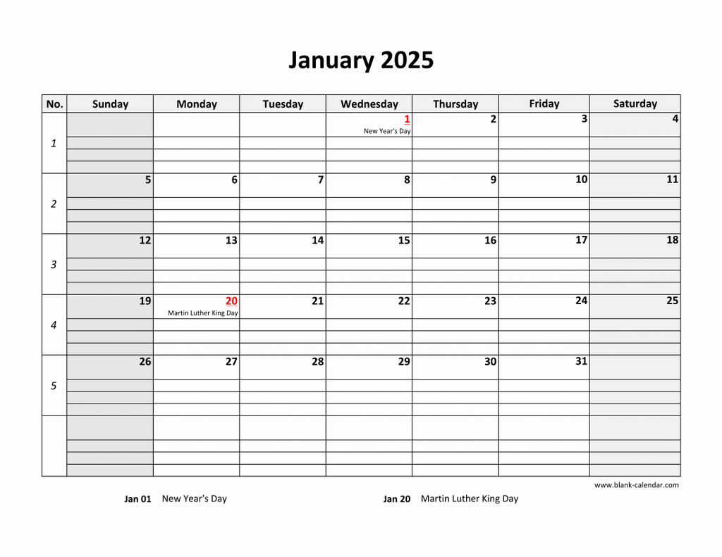 Free Download Printable Calendar 2025, Large Box Grid, Space For Notes in Large Square Printable Calendar 2025