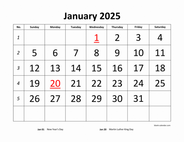 Blank Calendar 2025 Printable Template