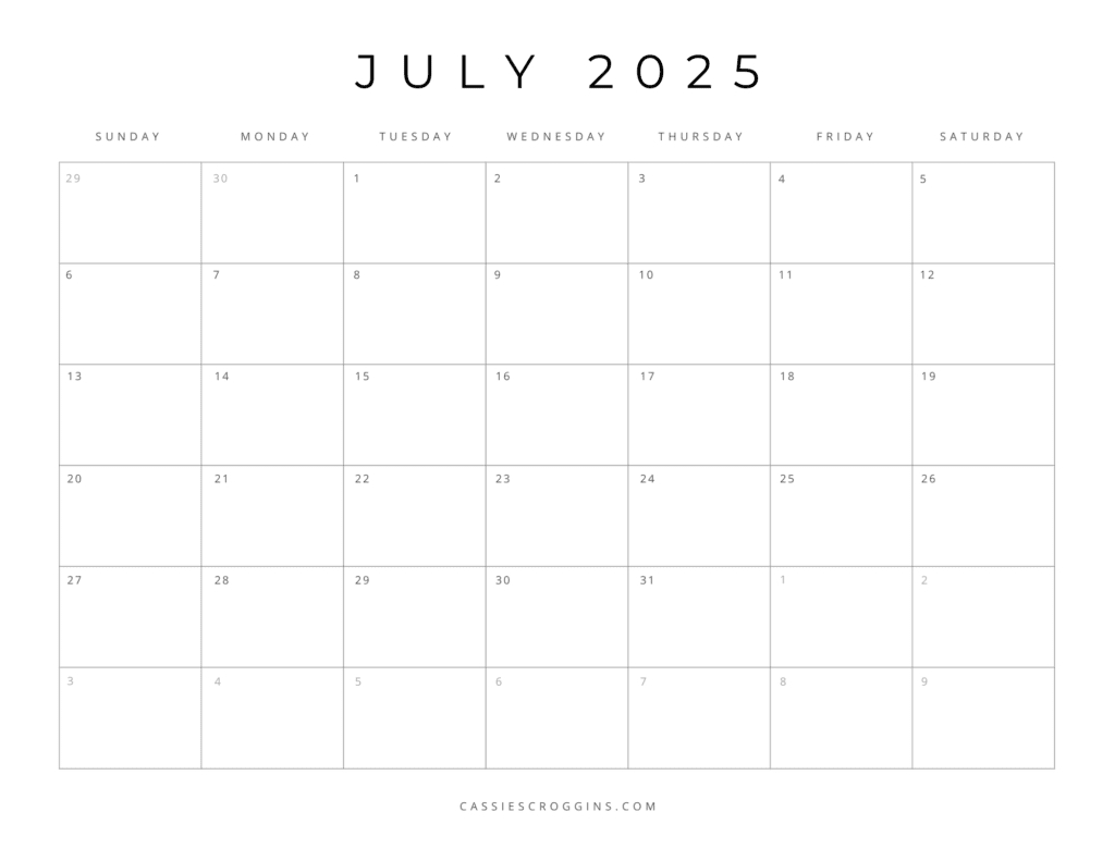 Free Printable 2025 Blank Calendar Templates (All 12 Months) in Calendar 2025 Printable Blank