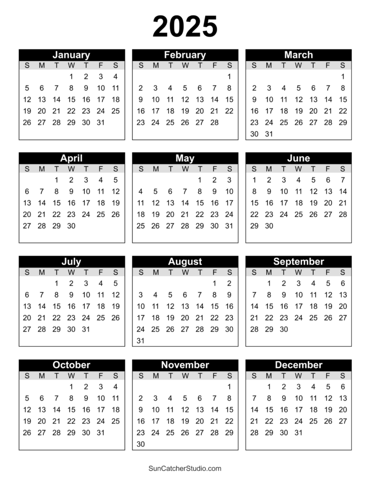 2025 Full Year Calendar Printable