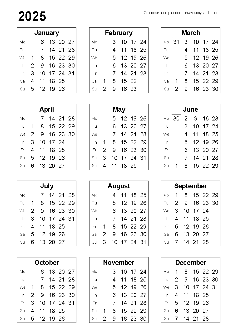 Free Printable Calendars And Planners 2025, 2026 And 2027 for Numbers For Calendar 2025 Printables